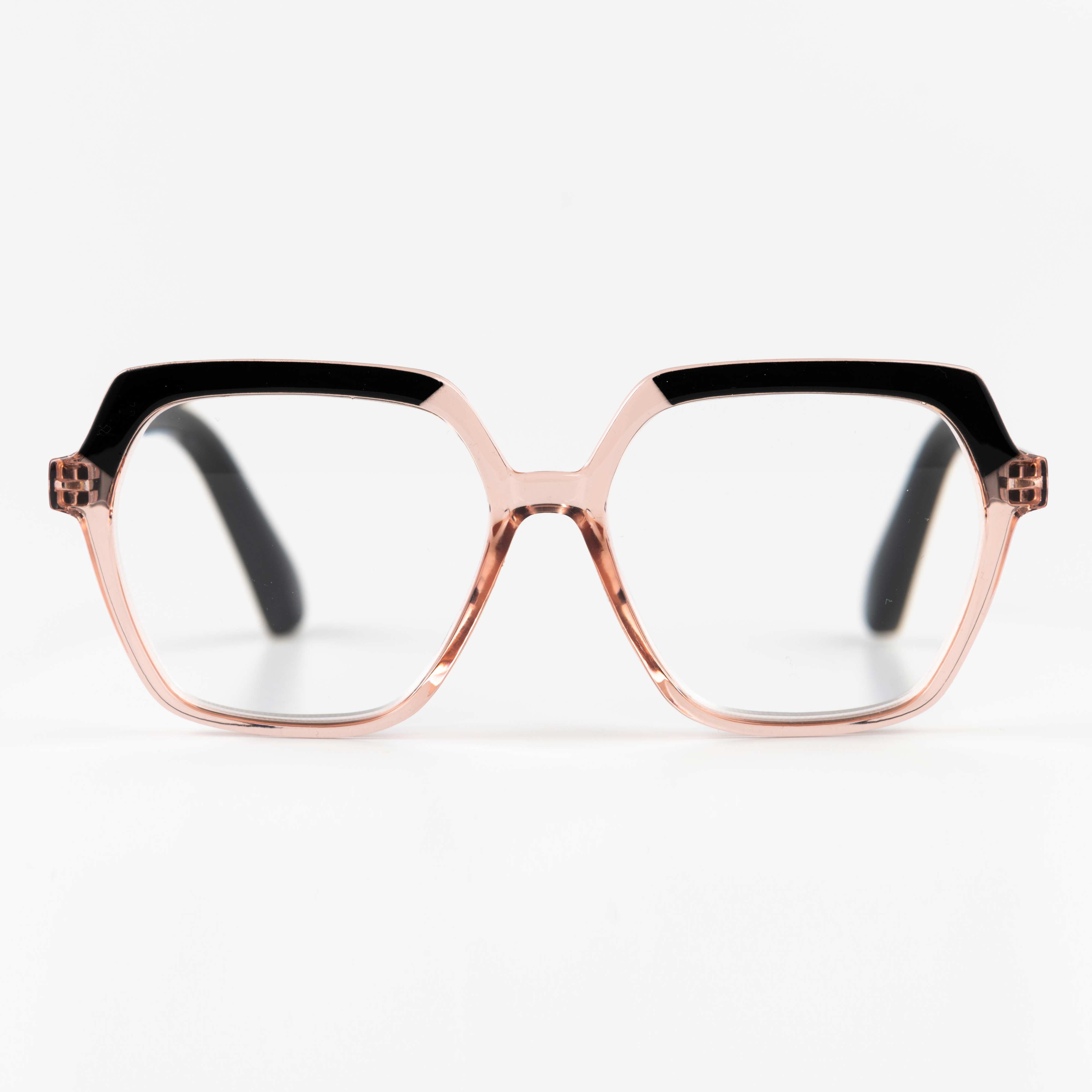 Beige and black square reading glasses