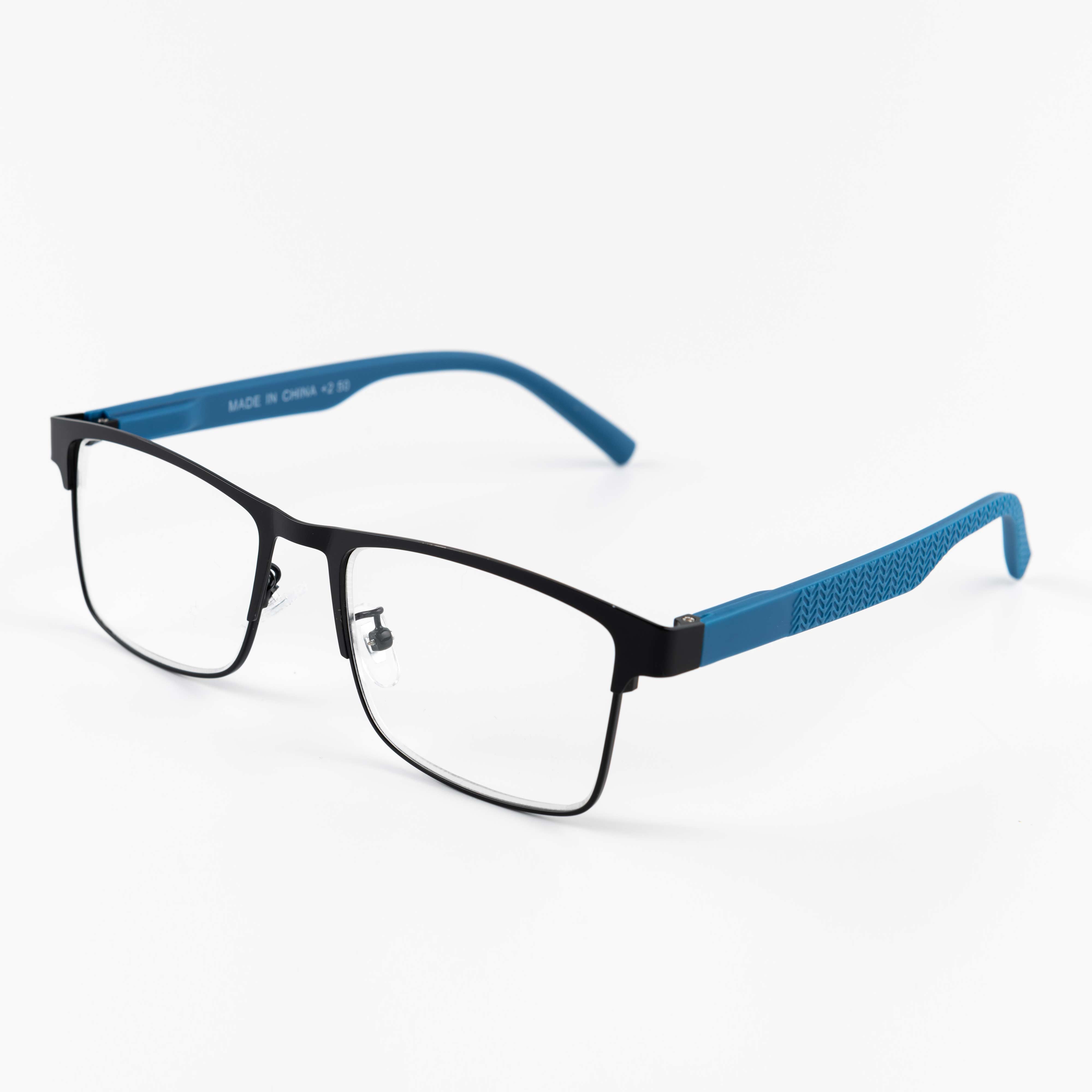 Blue and black square reading glasses