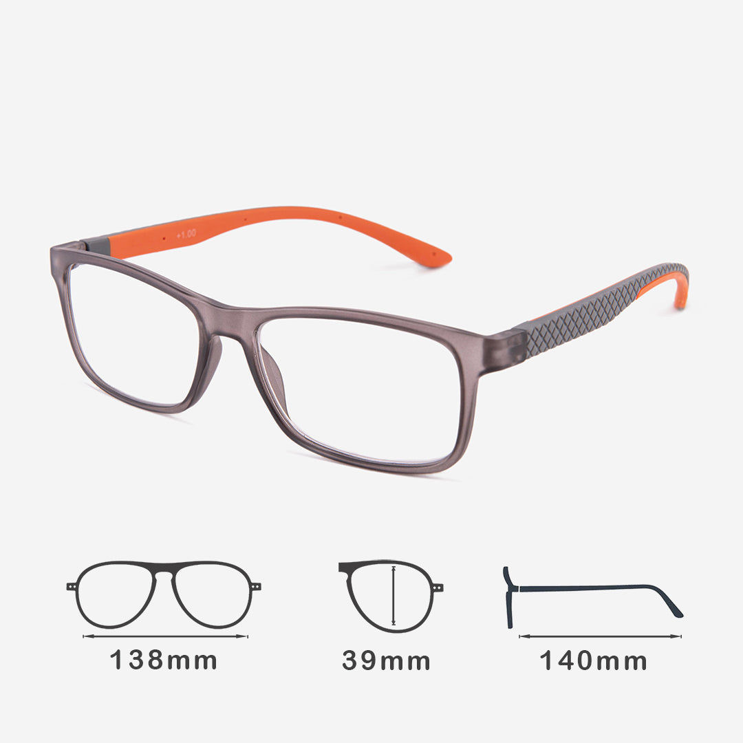 Rectangular reading glasses - gray and orange