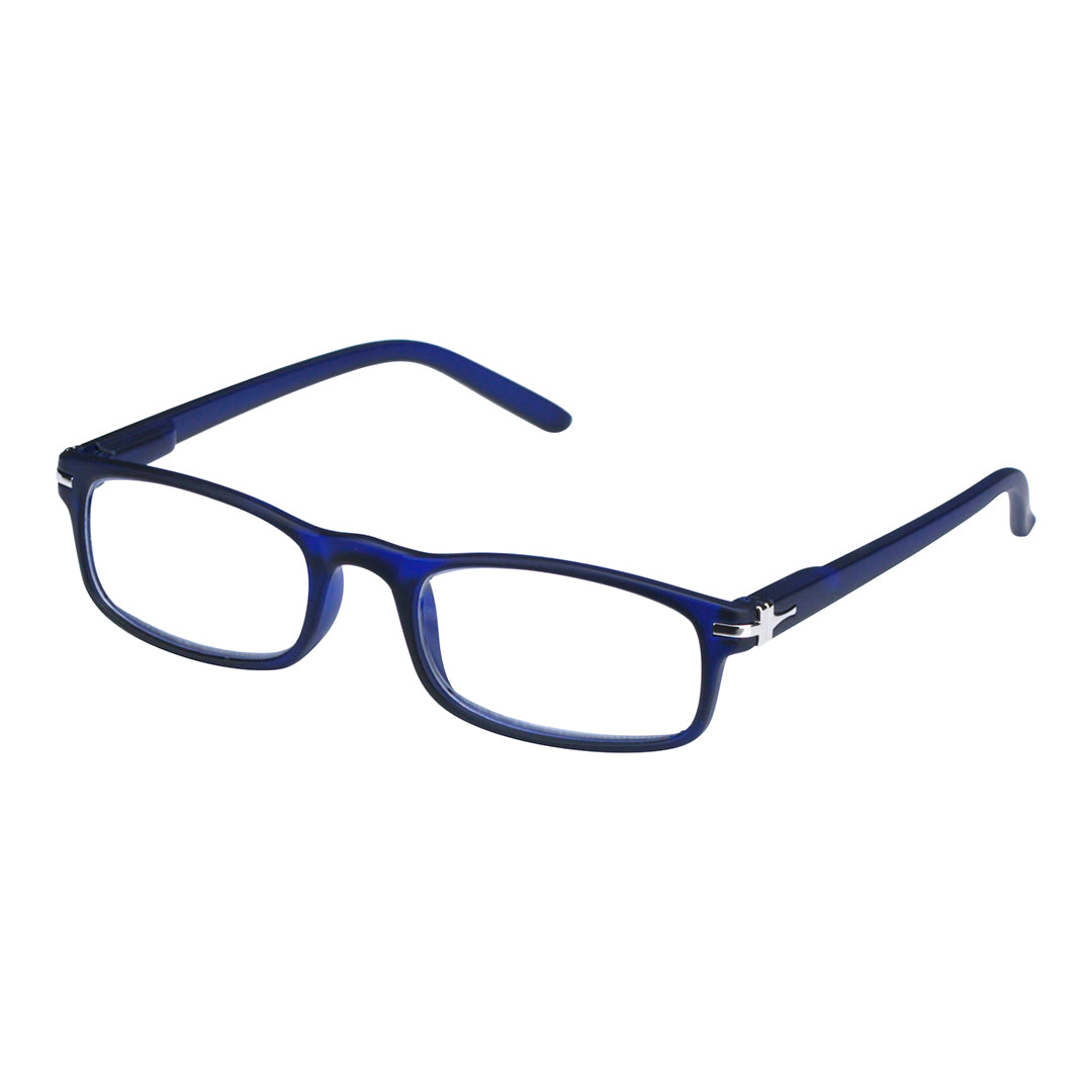 Blue rectangular reading glasses
