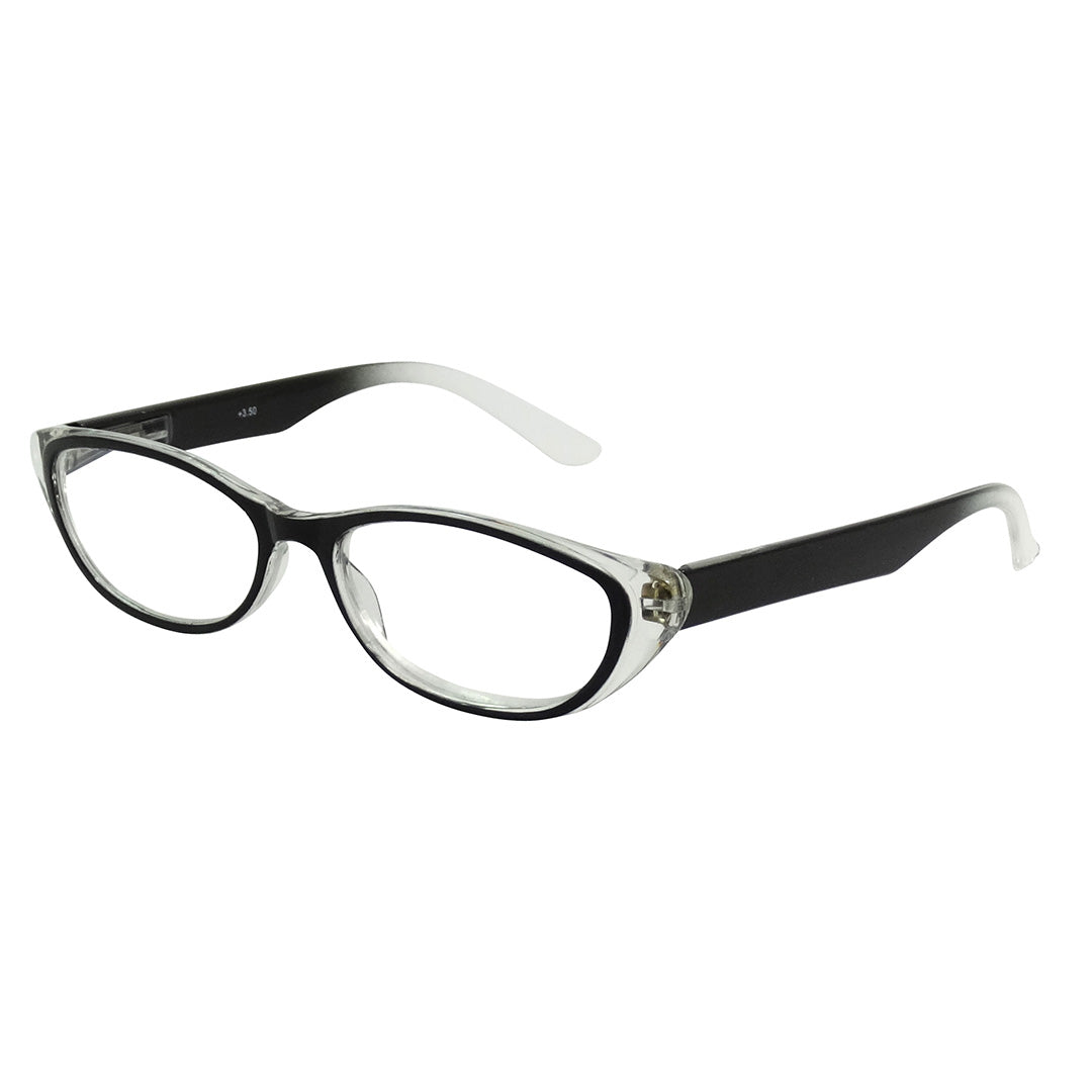 Oval reading glasses in black and white