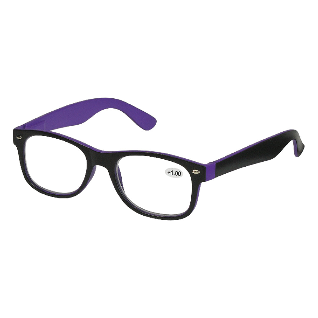 Purple wayfarer reading glasses
