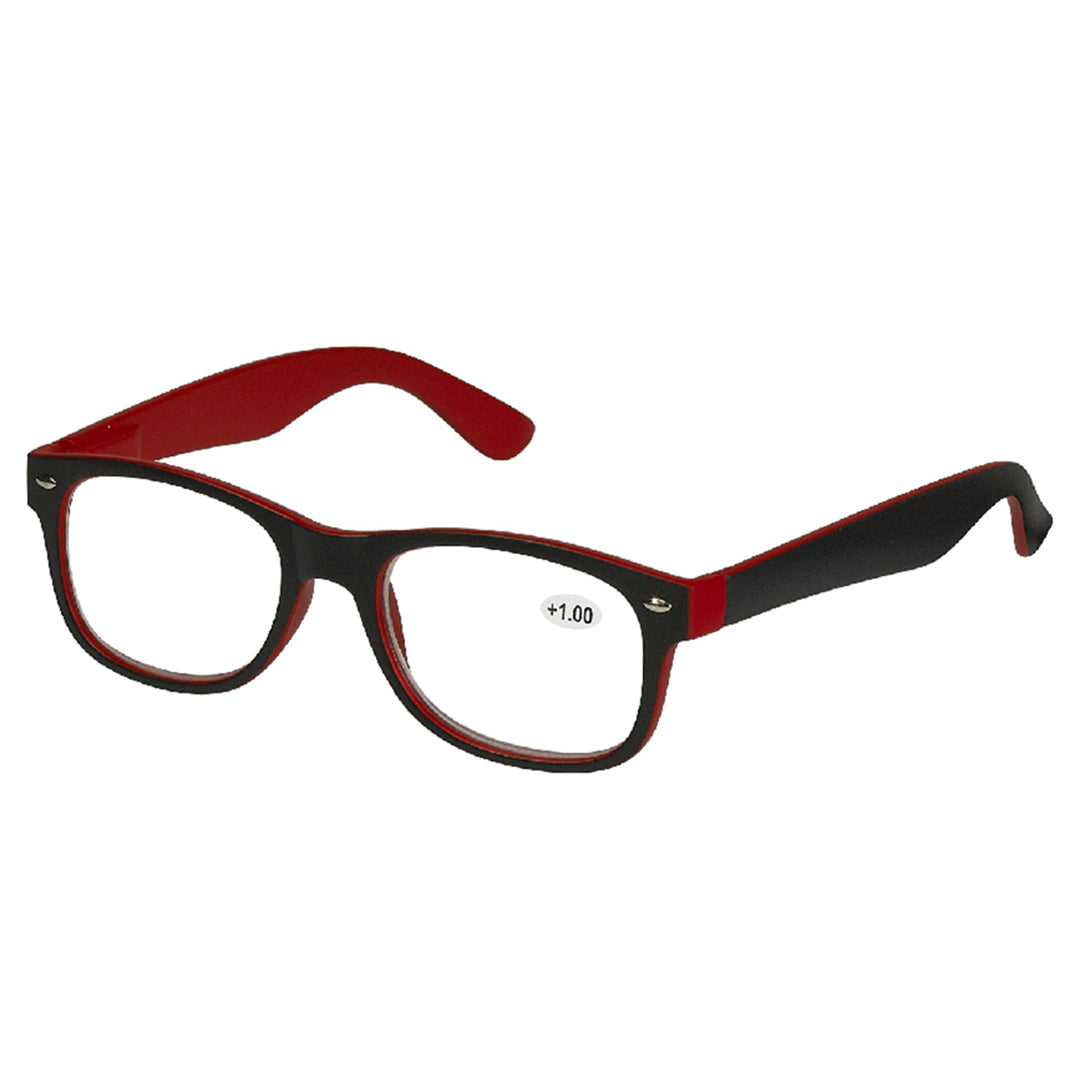 Red wayfarer reading glasses