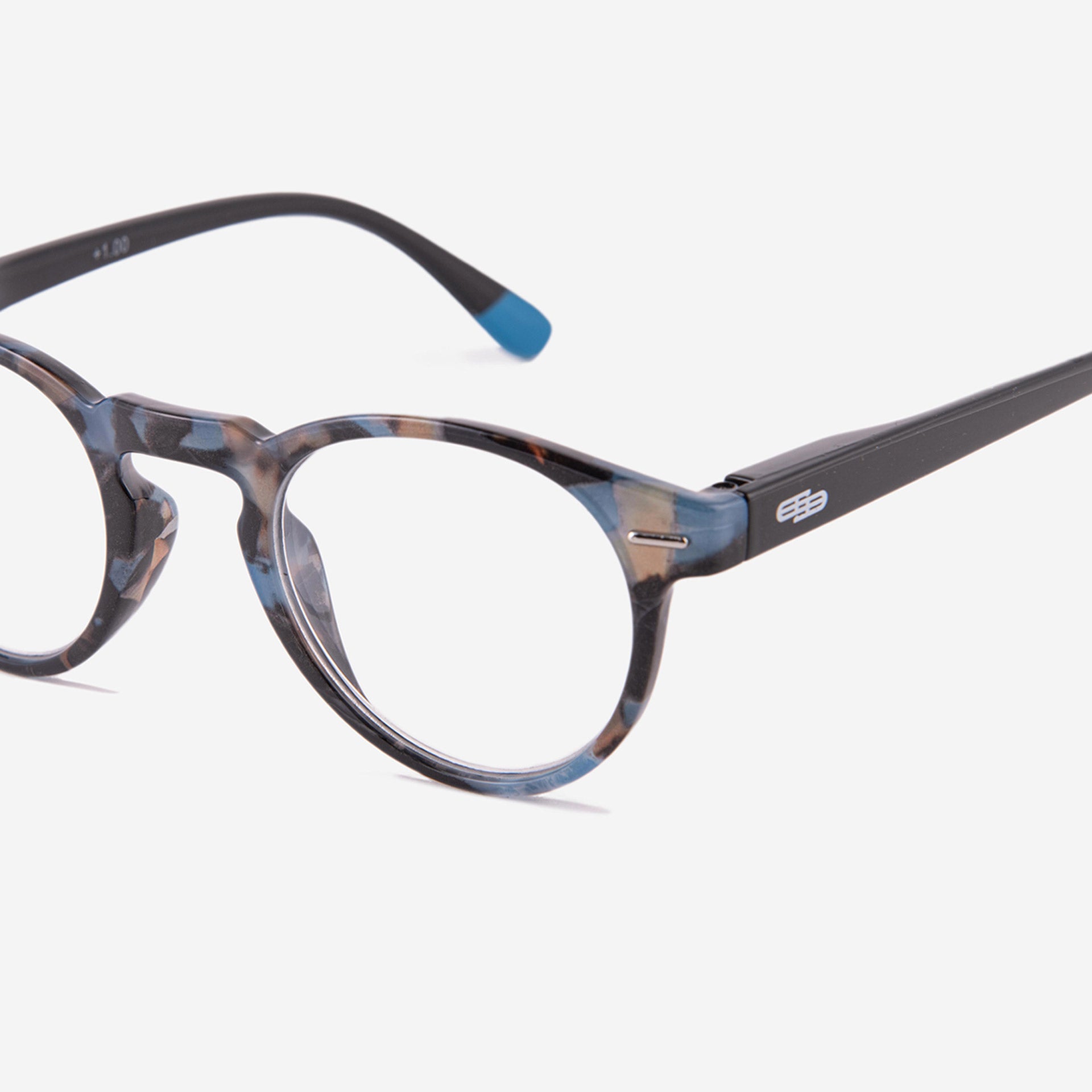 Pantos reading glasses - blue and black tortoiseshell pattern