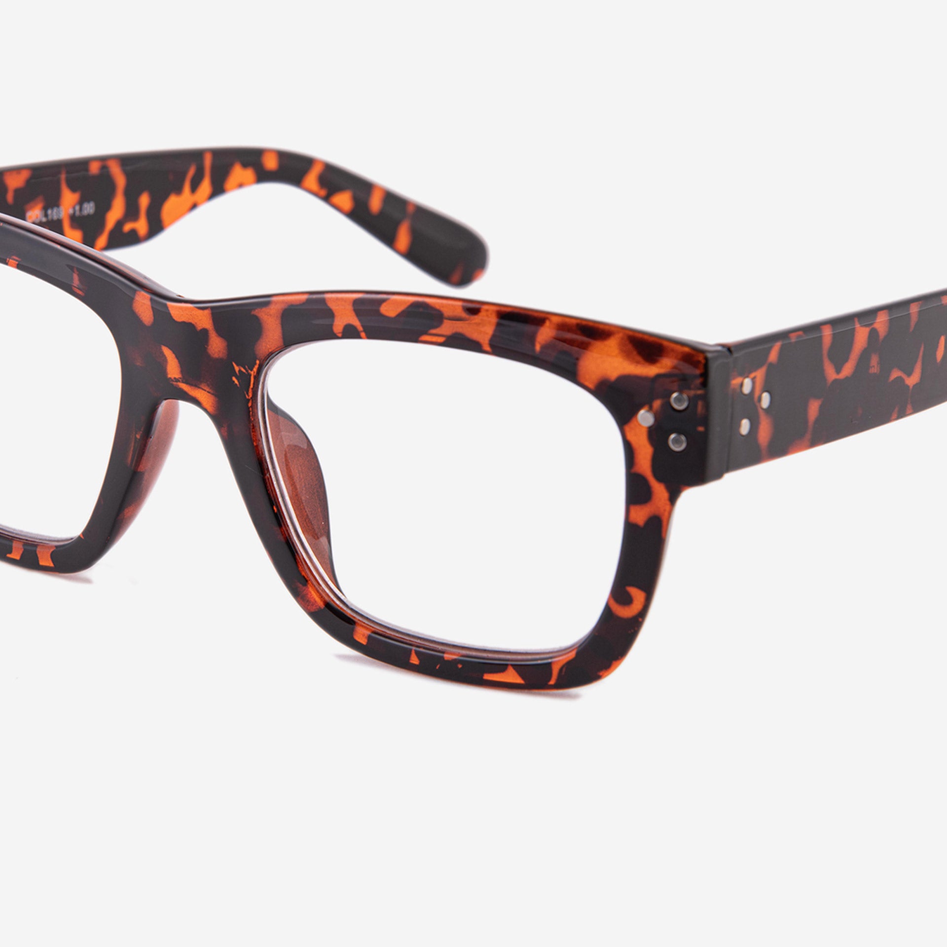 Square reading glasses - orange and black tortoiseshell pattern