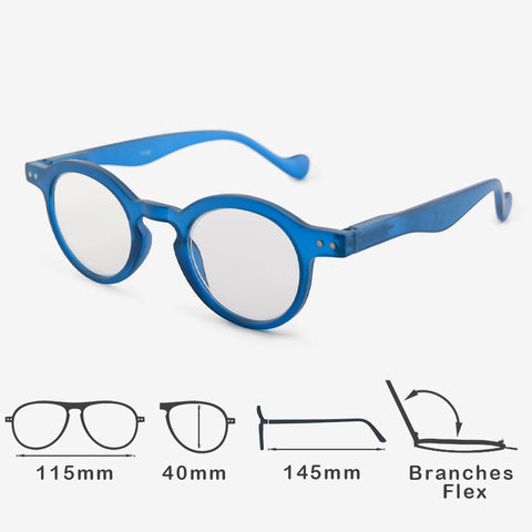 Blue round reading glasses