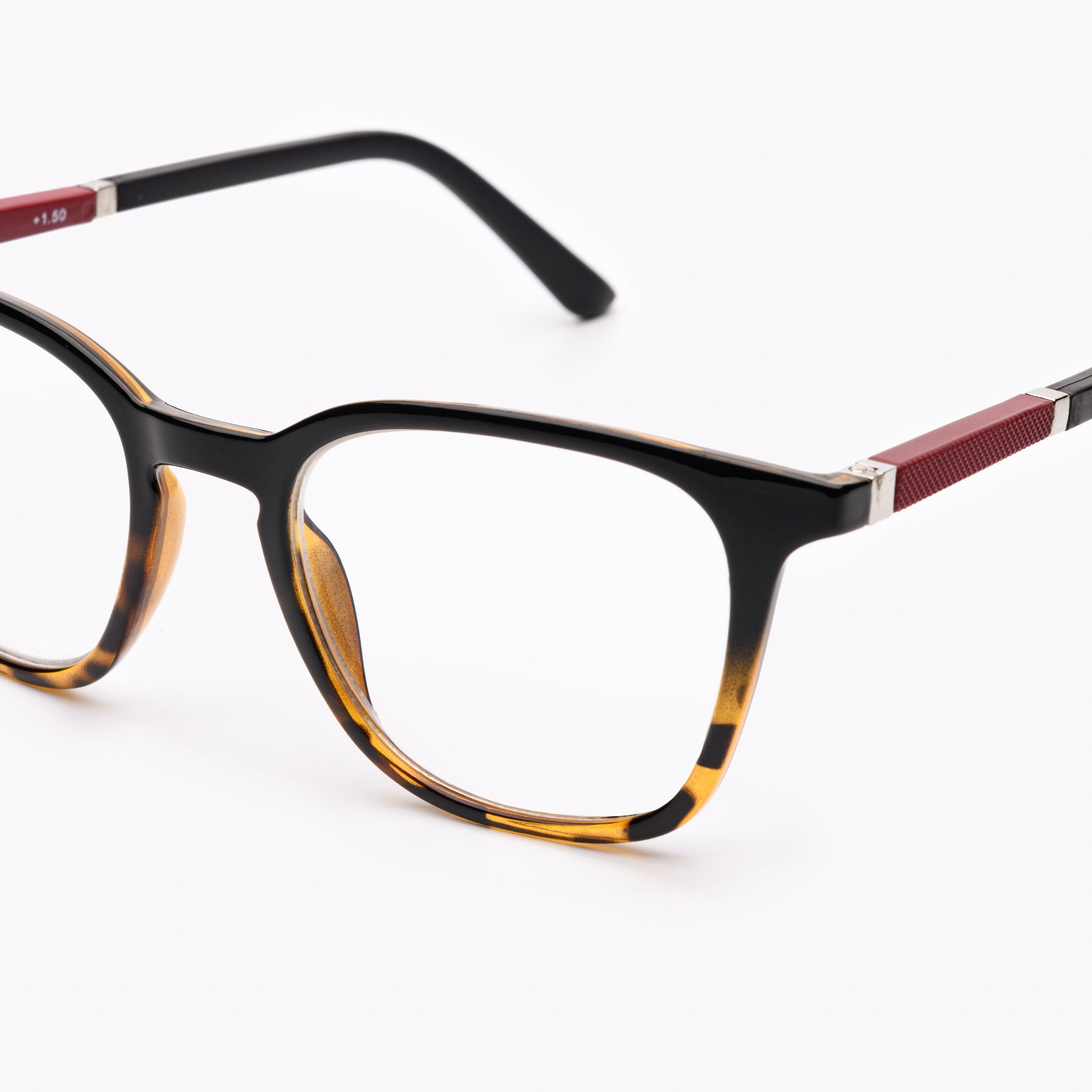 Wayfarer reading glasses scale pattern red temples