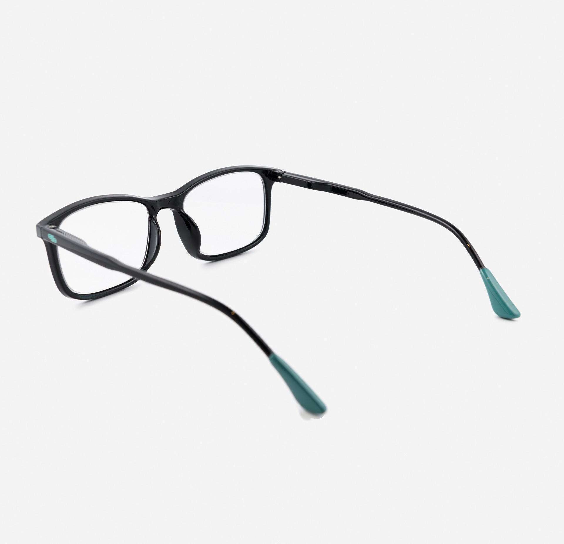 Black and green square reading glasses