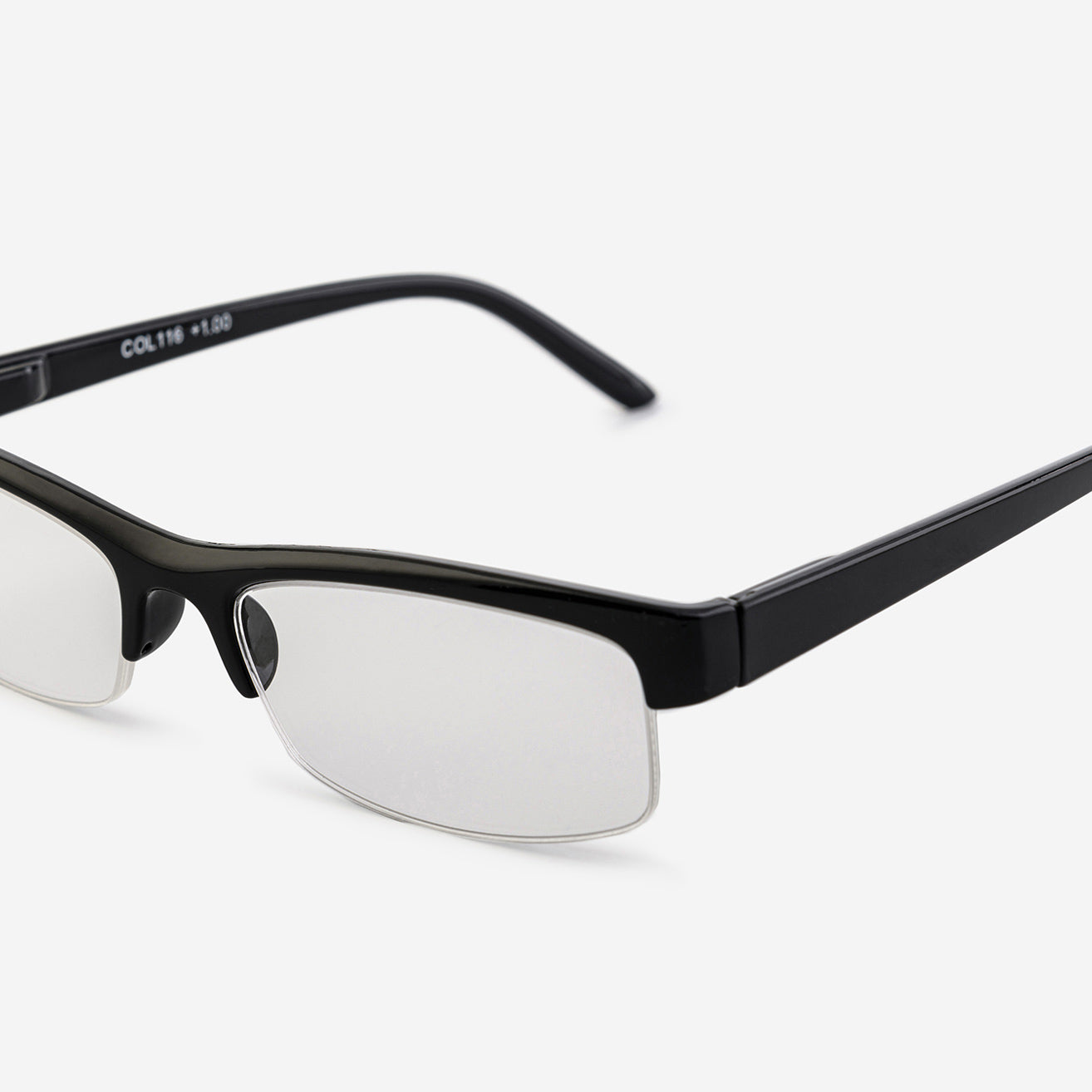Black half-rim reading glasses