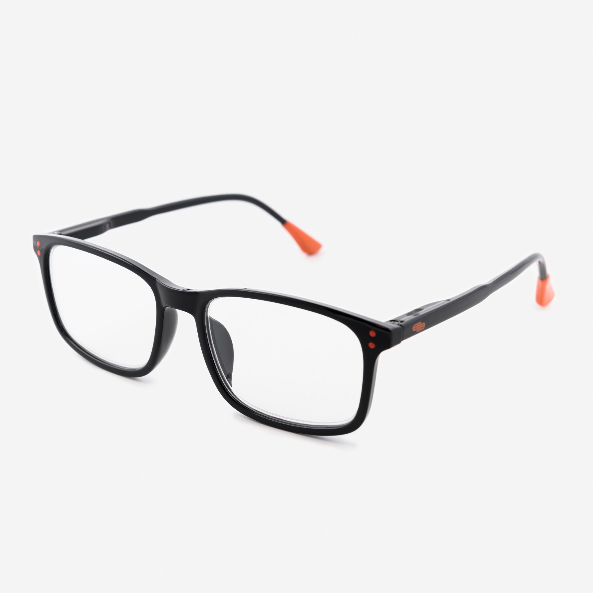 Black and orange square reading glasses